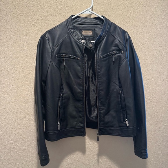 Faux-Leather Black Moto Jacket Size Large - Picture 3 of 9